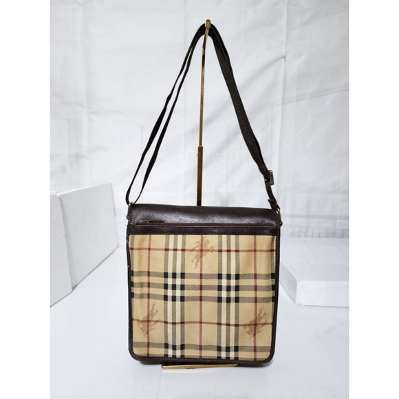 Burberry Handbags - Burberry Haymarket Check Flap Crossbody Bag Brown/ Beige